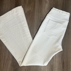 White Textured Boot-Cut  Bell Bottom Flare Pants with Subtle Pattern